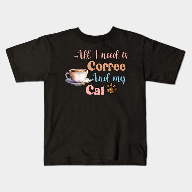 Coffee and cat Kids T-Shirt by sharukhdesign